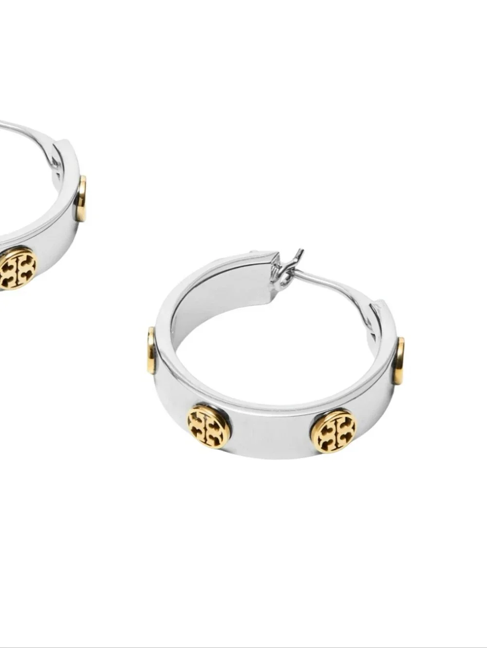 Tory Burch Icon Hoop Two Tone Earrings